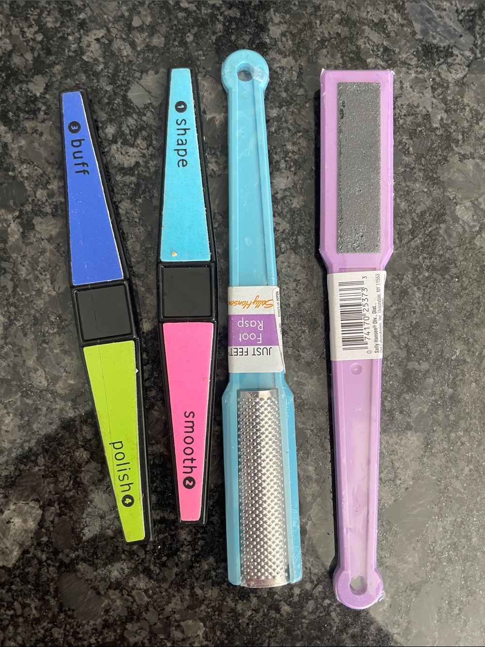 Smooth & Buff 4-Piece Nail and Foot Tool Set - Pink, Blue, Green, Purple